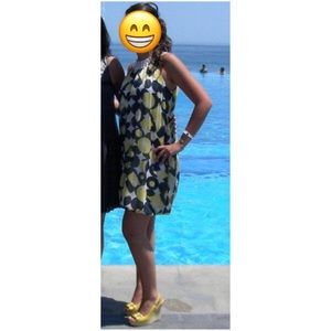 Navy blue & yellow bubble hem dress.